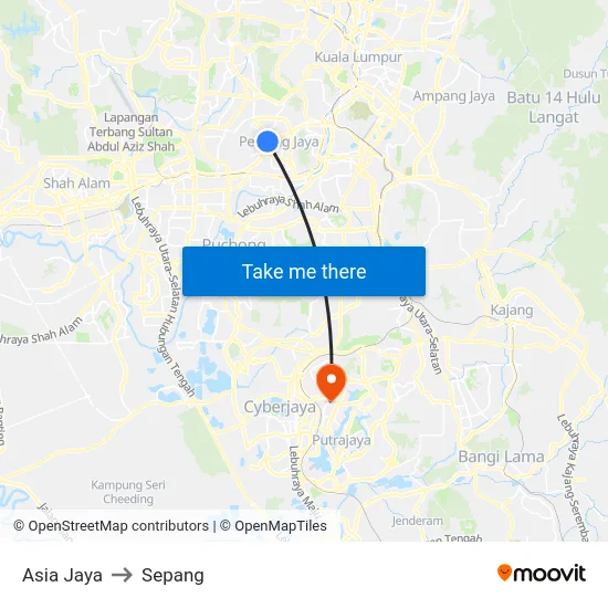 Asia Jaya to Sepang map