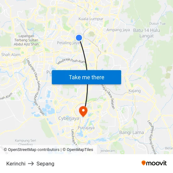 Kerinchi to Sepang map