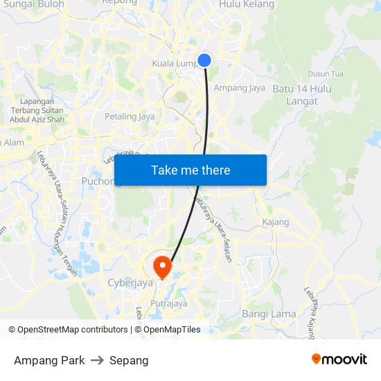 Ampang Park to Sepang map