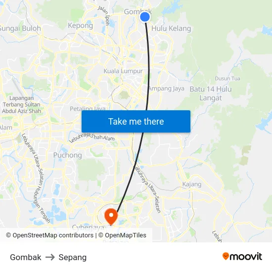 Gombak to Sepang map