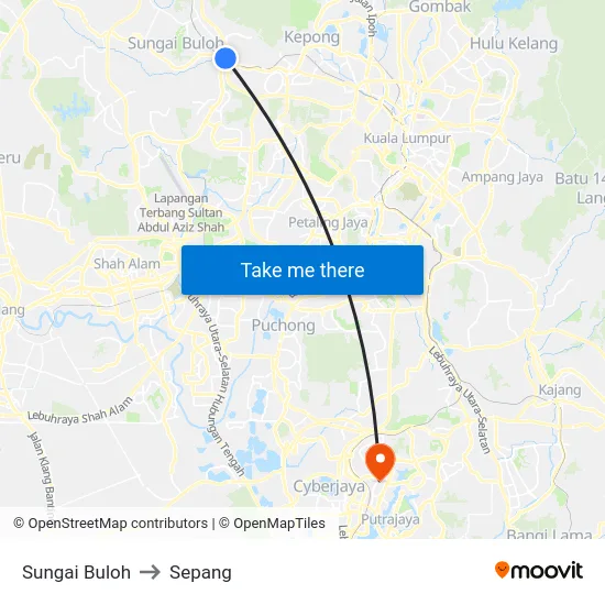 Sungai Buloh to Sepang map