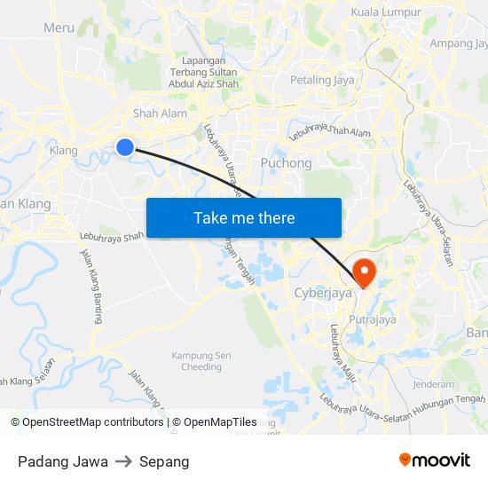 Padang Jawa to Sepang map