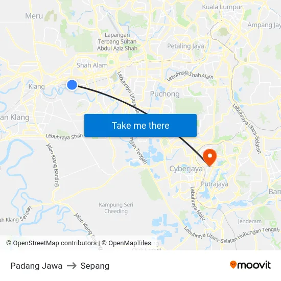 Padang Jawa to Sepang map