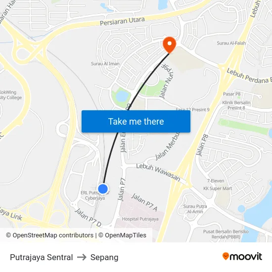 Putrajaya Sentral to Sepang map