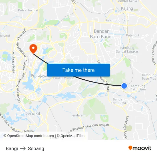 Bangi to Sepang map