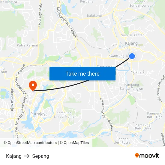 Kajang to Sepang map
