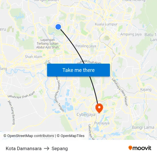 Kota Damansara to Sepang map