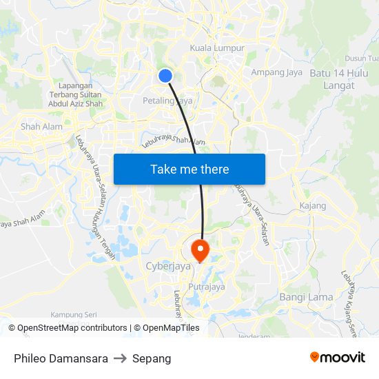Phileo Damansara to Sepang map