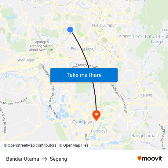 Bandar Utama to Sepang map