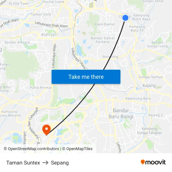 Taman Suntex to Sepang map