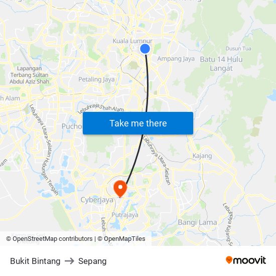 Bukit Bintang to Sepang map