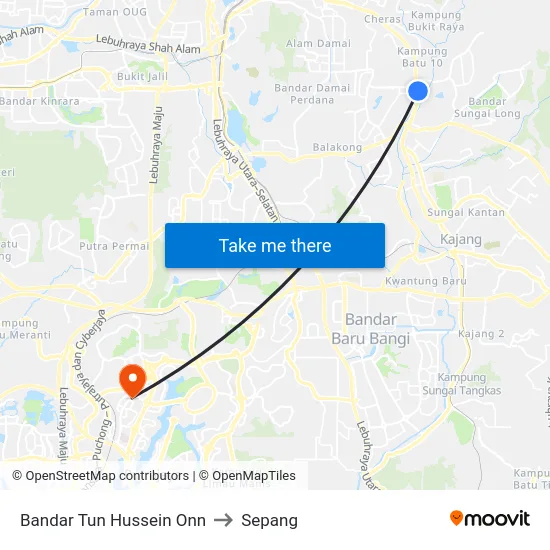 Bandar Tun Hussein Onn to Sepang map