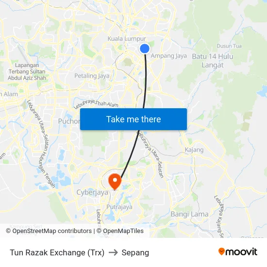 Tun Razak Exchange (Trx) to Sepang map