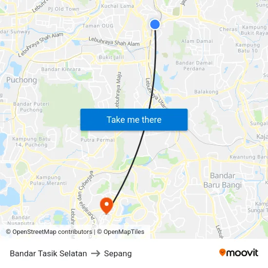 Bandar Tasik Selatan to Sepang map