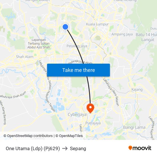 One Utama (Ldp) (Pj629) to Sepang map