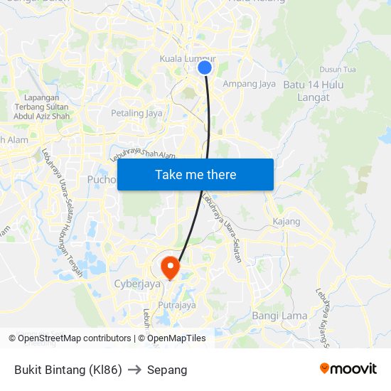 Bukit Bintang (Kl86) to Sepang map