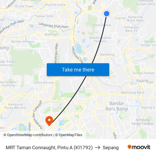 MRT Taman Connaught, Pintu A (Kl1792) to Sepang map