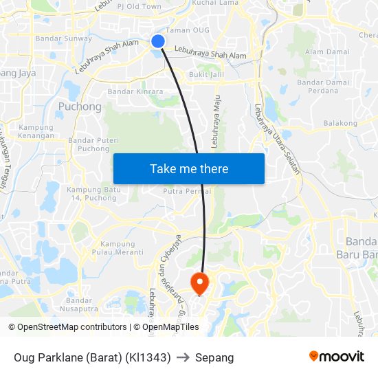 Oug Parklane (Barat) (Kl1343) to Sepang map