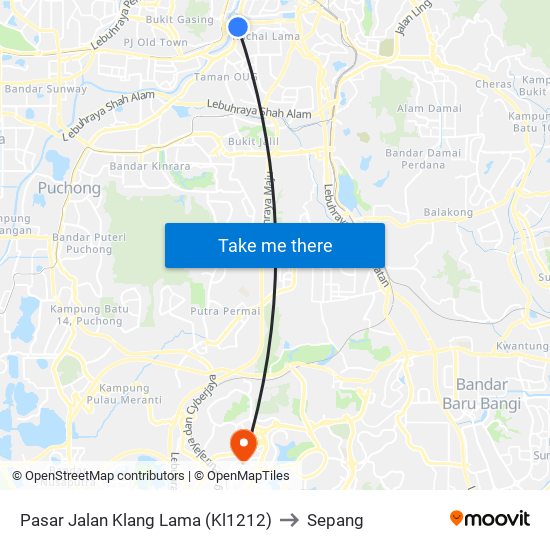 Pasar Jalan Klang Lama (Kl1212) to Sepang map