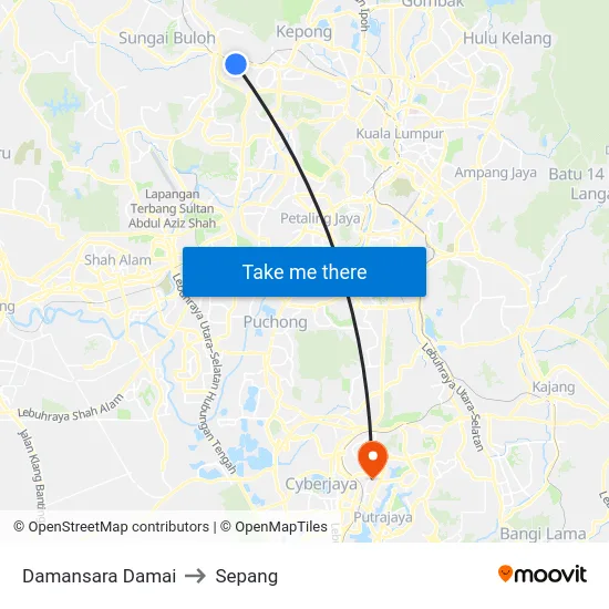 Damansara Damai to Sepang map