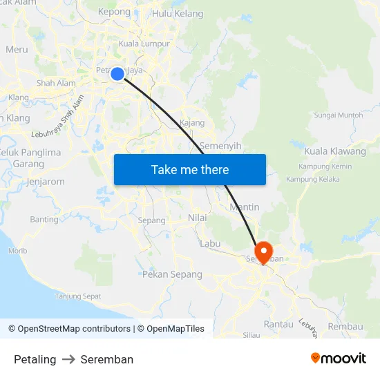 Petaling to Seremban map