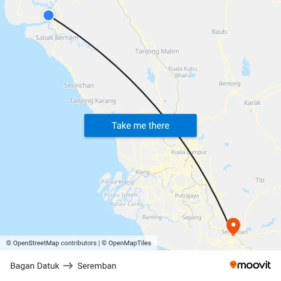 Bagan Datuk to Seremban map