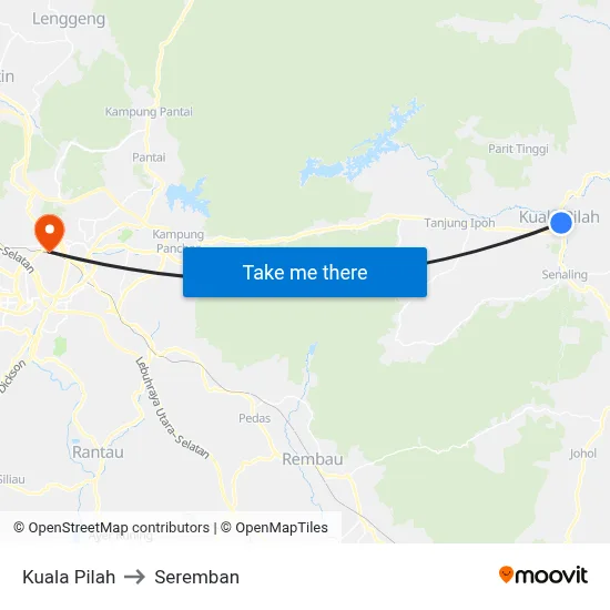 Kuala Pilah to Seremban map