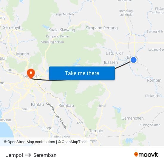 Jempol to Seremban map