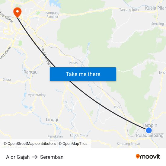 Alor Gajah to Seremban map