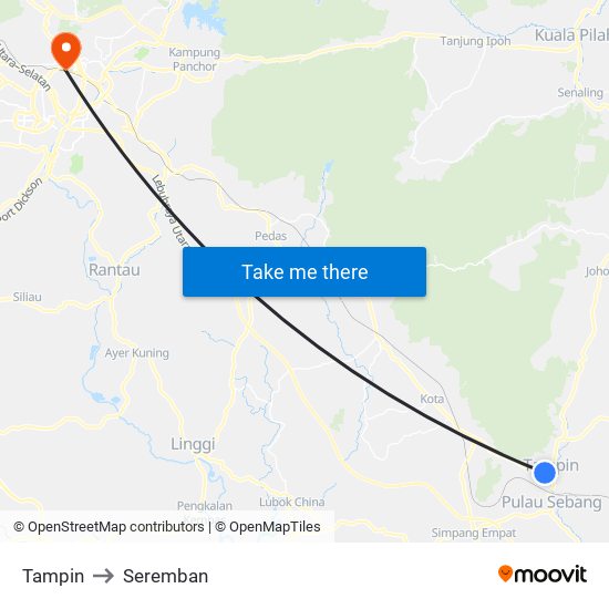 Tampin to Seremban map