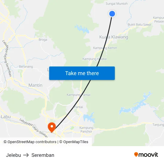 Jelebu to Seremban map
