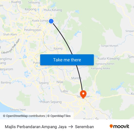 Majlis Perbandaran Ampang Jaya to Seremban map