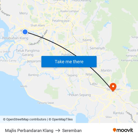 Majlis Perbandaran Klang to Seremban map