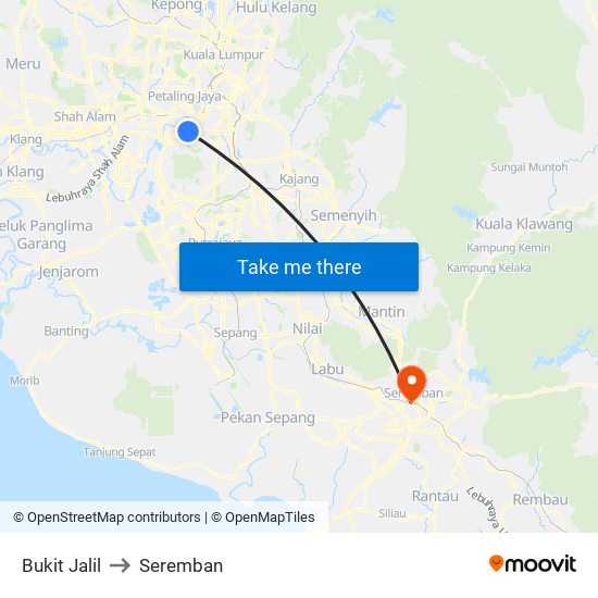 Bukit Jalil to Seremban map