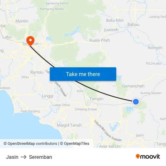 Jasin to Seremban map