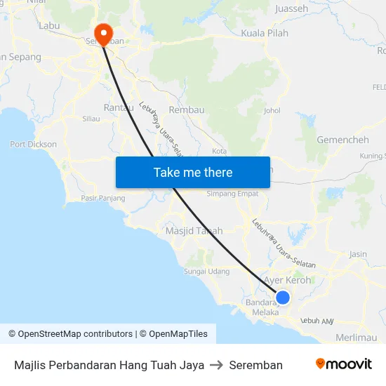Majlis Perbandaran Hang Tuah Jaya to Seremban map