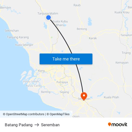 Batang Padang to Seremban map