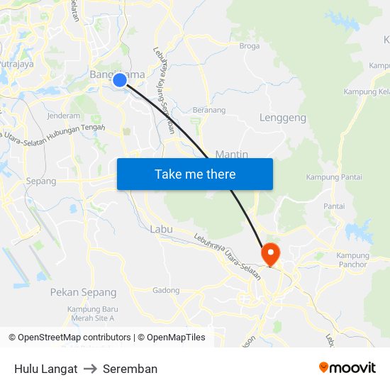 Hulu Langat to Seremban map