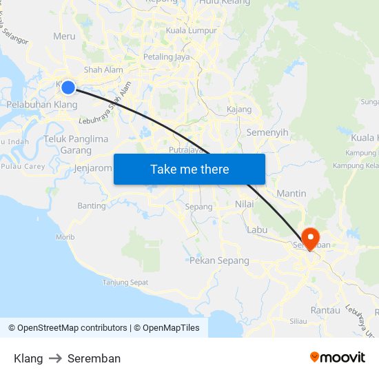Klang to Seremban map