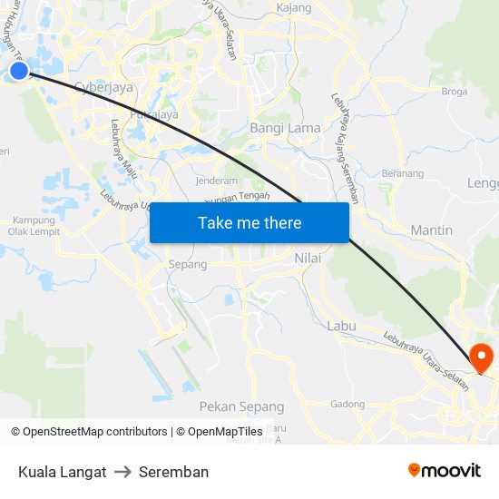 Kuala Langat to Seremban map