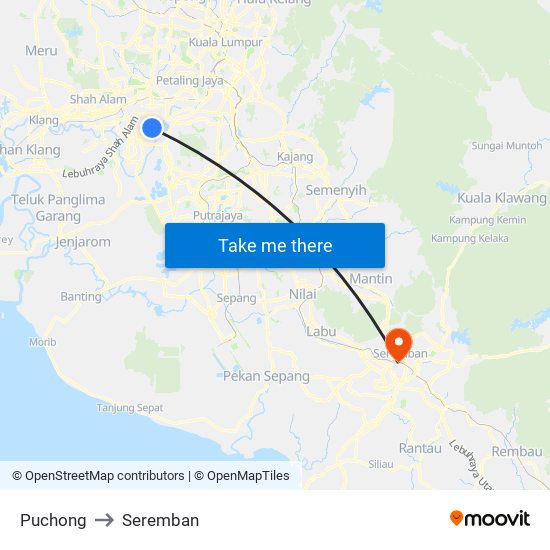 Puchong to Seremban map