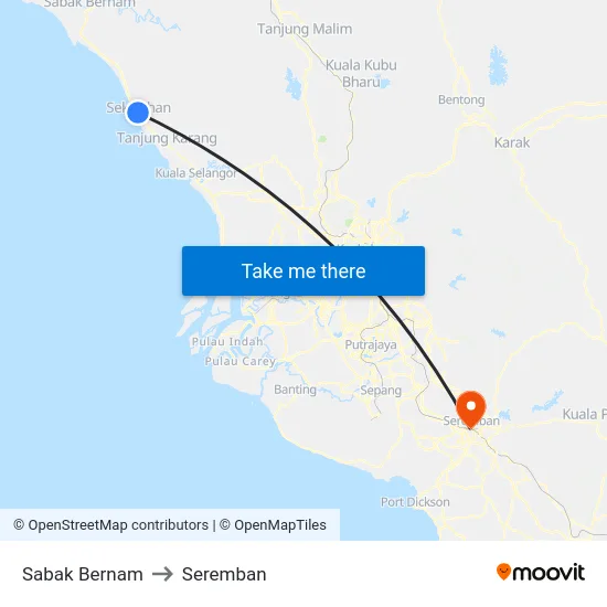 Sabak Bernam to Seremban map