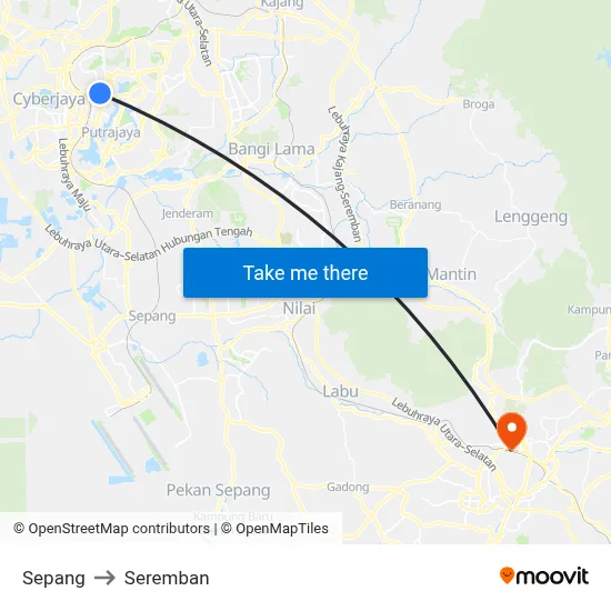 Sepang to Seremban map