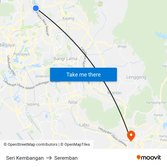 Seri Kembangan to Seremban map