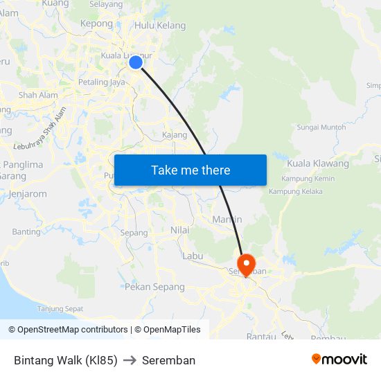 Bintang Walk (Kl85) to Seremban map