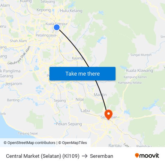 Central Market (Selatan) (Kl109) to Seremban map