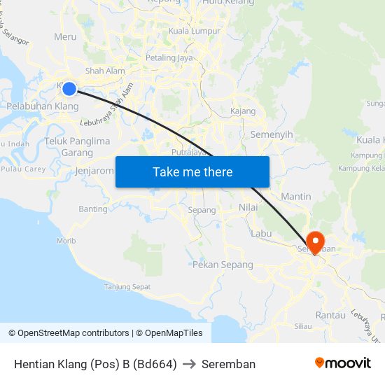 Hentian Klang (Pos) B (Bd664) to Seremban map