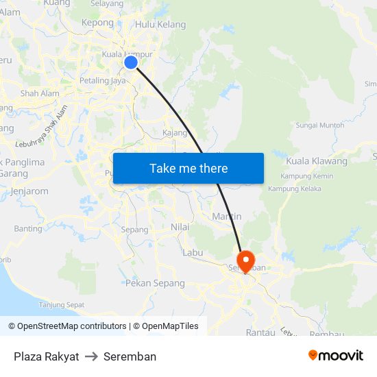 Plaza Rakyat to Seremban map