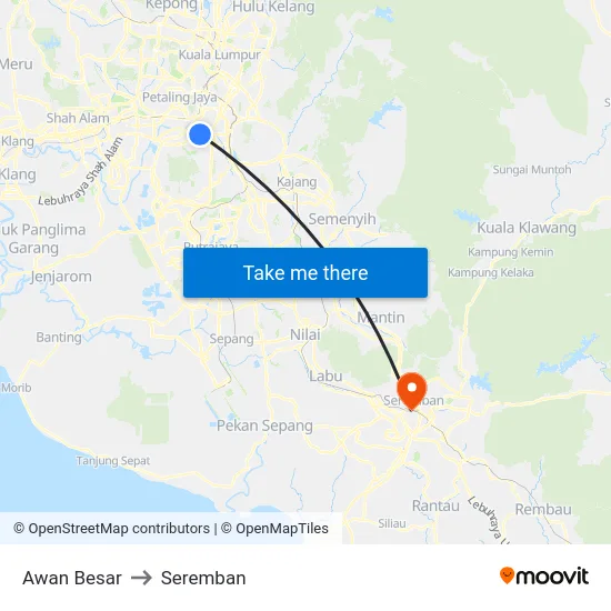 Awan Besar to Seremban map
