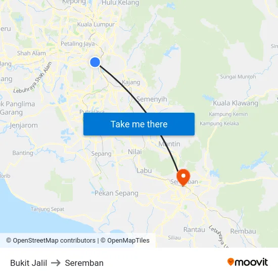 Bukit Jalil to Seremban map